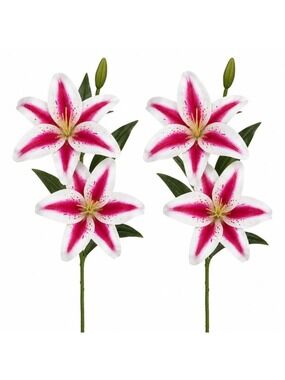 Real Touch Pink Stargazer Lily Stems Set of 2 Artificial Faux